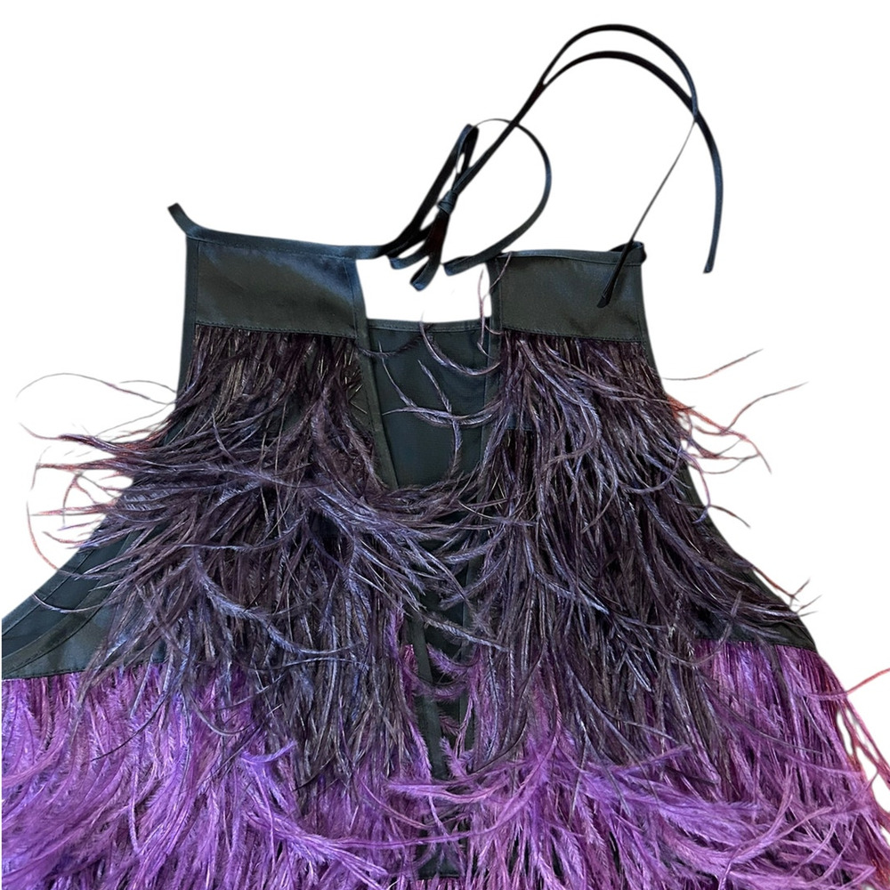 CYNTHIA ROWLEY Women's Ostrich Feather Dress XS Ivy Ombre NWT Mini $795 - Picture 7 of 10